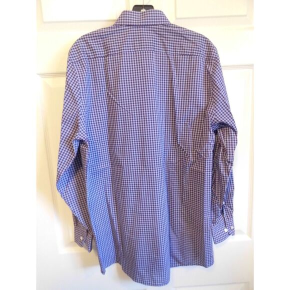 Stafford fitted blue on blue checker button down long sleeve - Picture 2 of 5